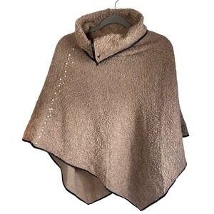 NWT Odiva Women Beige Boucle‎ Knit Pearl Embellished Poncho Cowl Neck